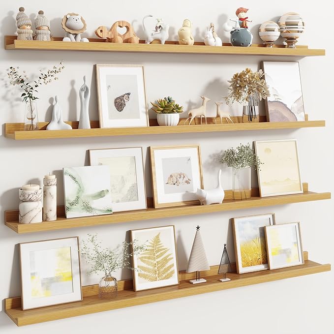 Fun Memories Picture Ledge Shelf, Floating Shelves Set of 4, 48 Inch Picture Shelves for Wall with Ledge, Large Nursery Book 