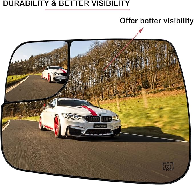 Dodge Ram 1500 Heated Blind Spot Mirror Replacement - Left Side Convex Mirror Glass with Rear Holder - Compatible with 2019-2021 Models