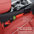 Car Seat Gap Filler Organizer, 2 Pack No-Drop Seat Side Gap Filler Plug Strip with Storage & Belt Slot, Universal Fit Auto Catcher Fill The Gap Between Seat & Console for Car, SUV, Truck, Red