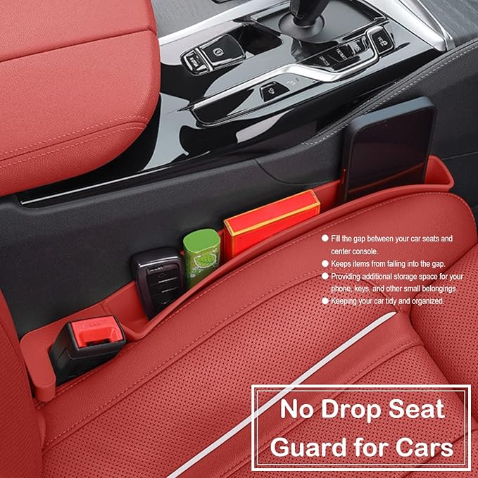 Car Seat Gap Filler Organizer, 2 Pack No-Drop Seat Side Gap Filler Plug Strip with Storage & Belt Slot, Universal Fit Auto Catcher Fill The Gap Between Seat & Console for Car, SUV, Truck, Red