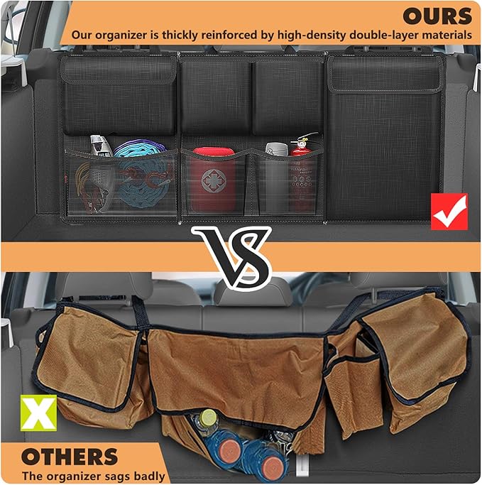 FINPAC Car Trunk Organizer and Storage, Detachable Seat Back Hanging Organizers Storage with Zippers, Large Capacity Car