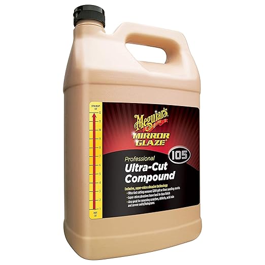 Meguiar's Mirror Glaze M105 Ultra-Cut Compound, Car Rubbing Compound for Removing Scratches and Heavy Swirls While Adding Shine, Safe and Effective on All Glossy Car Paint and Clear Coats, 1 Gallon