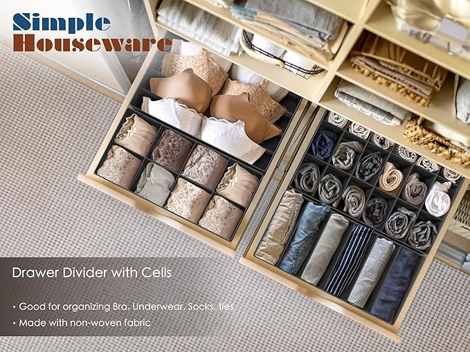 Simple Houseware 4-Pack Drawer Organizer Set - Closet Dividers for Underwear, Socks, Bras, Scarves, Ties - Foldable Non-Woven
