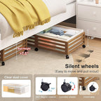 Under Bed Storage with Wheels-Large Bamboo Underbed storage Containers with Large Dust Bag Stackable Under the Bed Shoe Stora