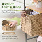 Woven Wicker Storage Baskets 2-Pack, 11x11 Handwoven Paper Rope Organizer Bins, Foldable Cube Storage Cubes with Built-in Han