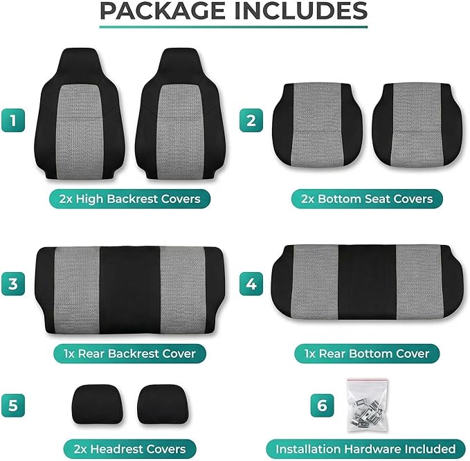 FH Group Automotive Full Car Seat Covers for SUV, Trucks, Sedan and More - Universal Fit Front High Back & Rear Solid Bench D