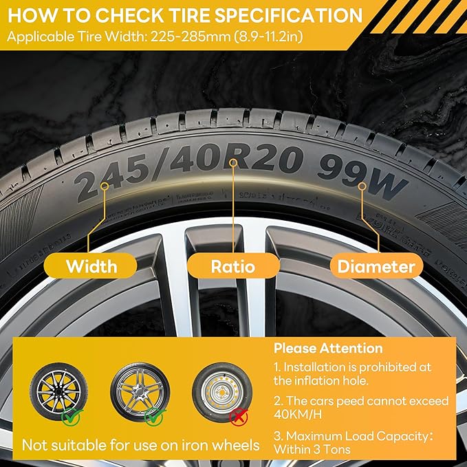 Tire Chains, Snow Chains, Anti-slip Tire Chains for Cars SUVs Pickup Trucks Adjustable Emergency Transaction Chains for Ice S