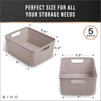BINO | Woven Plastic Basket | Small (Natural Grey), 5-Pack | THE JUTE COLLECTION | Home Organization, Space - Saving Storage,