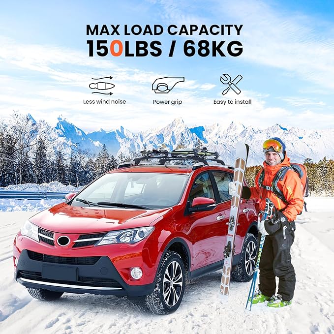Roof Rack Cross Bars Compatible with Toyota RAV4 2013 2014 2015 2016 2017 2018 with Raised Side Rails Heavy Duty Aluminum Crossbars Black Luggage Carrier Rooftop Cargo