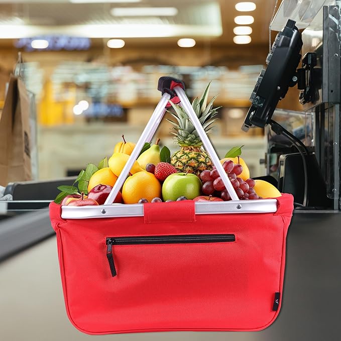 Picnic Basket, SIYUAN Collapsible Shopping Basket 24L Portable Grocery Basket with 2 Handles Reusable Folding Market Basket L