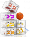 Thickened Clear Shoe Storage Organizer with Magnetic Door, Sturdy Stackable Shoe Boxes for Closet, Collapsible Space-Saving S