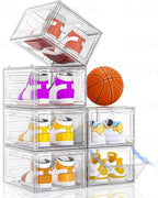 Thickened Clear Shoe Storage Organizer with Magnetic Door, Sturdy Stackable Shoe Boxes for Closet, Collapsible Space-Saving S