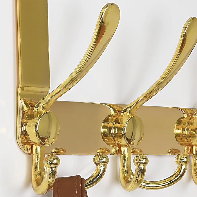 Dseap Over The Door Hook Hanger - Fits 1 3/8" to 1 3/4" Standard Doors | 5 Tri Hooks Heavy Duty Towel/Coat Rack | Door Organi