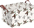 Mallard Duck Storage Basket Waterproof Canvas Toy Storage Bin Mallard Duck Room Decor Collapsible Outdoor Basket with Leather