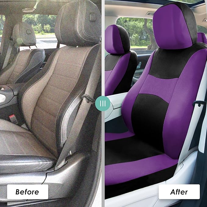 FH Group Car Seat Covers Full Set Cloth - Universal Fit, Automotive Seat Covers, Low Back Front Seat Covers, Airbag Compatibl