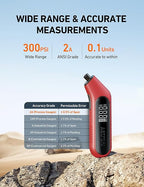 AstroAI Digital Tire Pressure Gauge 3-300PSI Calibrated to ANSI B40.7 Grade 2A (0.5%), Backlight and Flashlight, Presta Valve Adaptor Included, 4 Units, AAA Batteries, Red