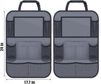 Car Backseat Organizer with 11" Table Holder, 10 Storage Pockets Seat Back Protectors Kick Mats for Kids Toddlers, Travel Accessories, 2 Pack, Gray