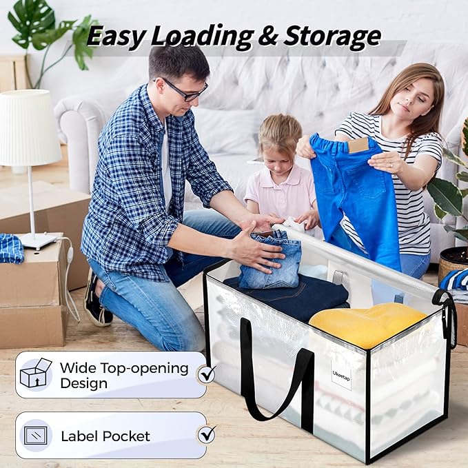 16 Pack Extra Large Heavy Duty Moving Bags, Clear Storage Bins with Lids, Reinforced Handles & Heavy-Duty Zippers Moving Boxe