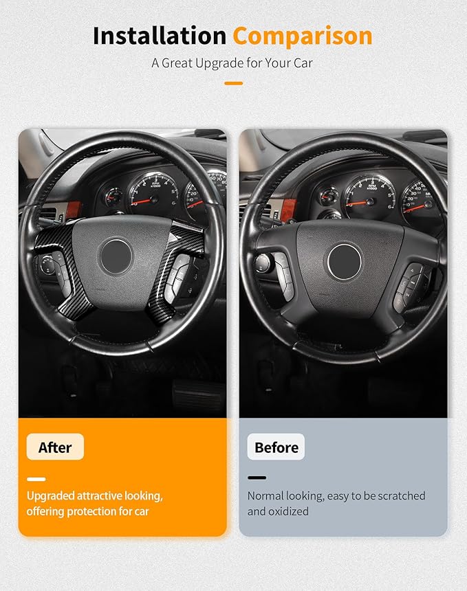 Hoolcar Steering Wheel Cover Trim Compatible with Chevrolet Silverado Tahoe Suburban Avalanche Sierra Yukon 2007-2013 Interior Accessories Steering Wheel Trim, Carbon Fiber