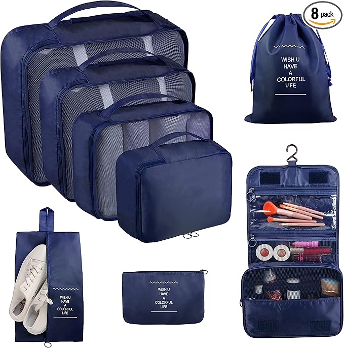 Packing Cubes, 8 Pcs Travel Packing Organizers for Suitcases, Large Capacity Travel Luggage Organizers Set includes 8 Storage