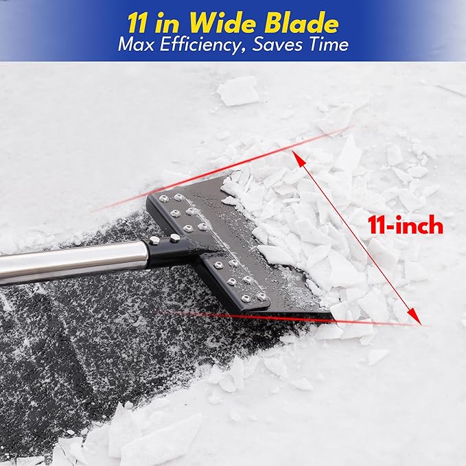 Ice Scraper for Driveway 65in Garden Flat Shovel Ice Chopper Heavy Duty Multi Weeding Shovel with 11in Spring Steel Blade Floor Scraper for Ice, Snow, Weed，Dirty, Moss, Driveway, Lawn Edging