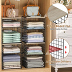 6-Tier Stackable Closet Organizers and Storage Basket, Set of 3 Closet Shelf Organizer with Adjustable Divider & Wood Top Boa