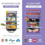 Lotus Club Cart Trolley Reusable Shopping Bags (3-Pack)– Detachable & Reusable Grocery Bags Foldable w/ Insulated Grocery Bag & Egg/Wine Holder– Washable Shopping Totes for Easy Storage & to Save Time