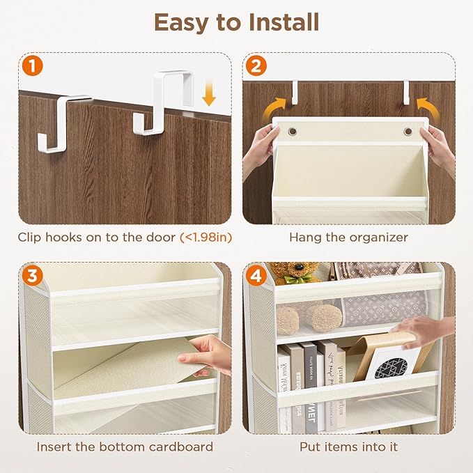 Mefirt Over The Door Organizer, 6 Shelf Door Hanging Organizers with 6 Large Capacity Pockets, Behind Door Storage Hanging Sh