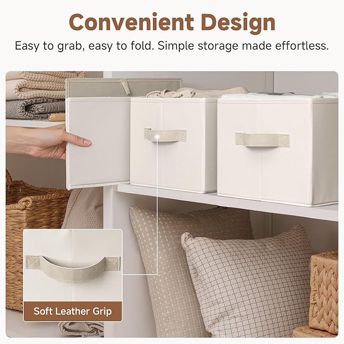 StorageWorks Closet Organizers and Storage Bins, Fabric Storage Baskets for Shelves, Linen Closet Organizer for Clothes, Beig