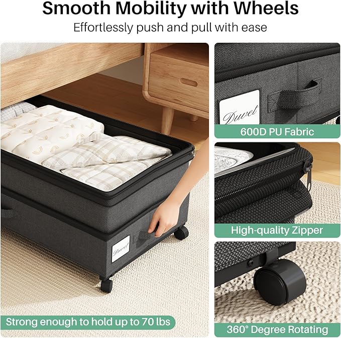Kitstorack 2Pack Height-adjustable Under Bed Storage with Wheels, Under Bed Storage Containers,Under Bed Shoe Storage Organiz
