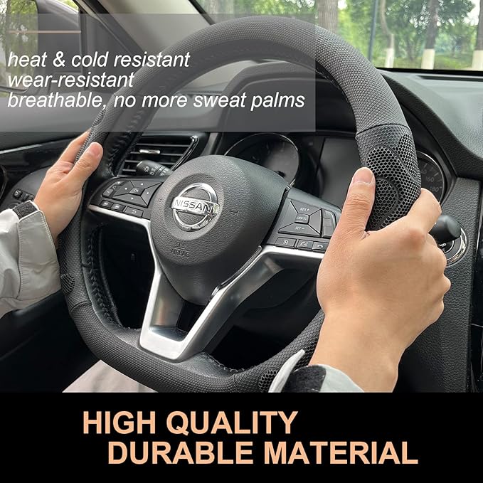 PINCTROT D Shaped Comfy Grip Steering Wheel Cover, Anti-Slip Design, Flat Bottom 14.5-15 Inch(Silicone Black)