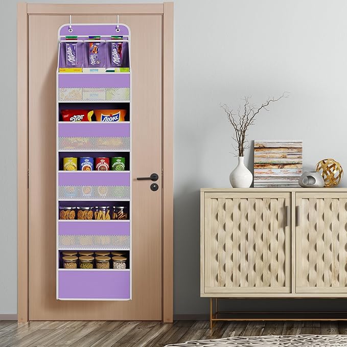 Univivi 6-Shelf Over Door Hanging Organizer Fabric Baby Door Storage with 5 Large Pockets and 3 Small PVC Pockets Wall Mount 