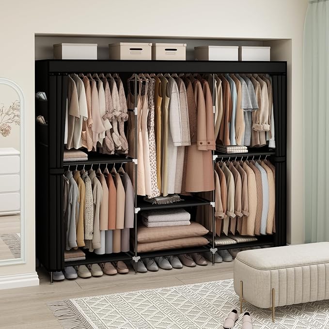 MOGELAFOO 83" Closet Wardrobe, Portable Closet for Bedroom, Freestanding Clothes Rack with Non-Woven Fabric Cover, 5 Hanging 