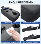 Upgraded Car Cup Holder with Dual Secure Straps, Back Seat Cup Holder for Car, PU Leather Truck Cup Holder, Boat Tray Organizer for Trucks, Minivans, SUVs, RVs, Holds Coffee, Snacks, Cell Phone