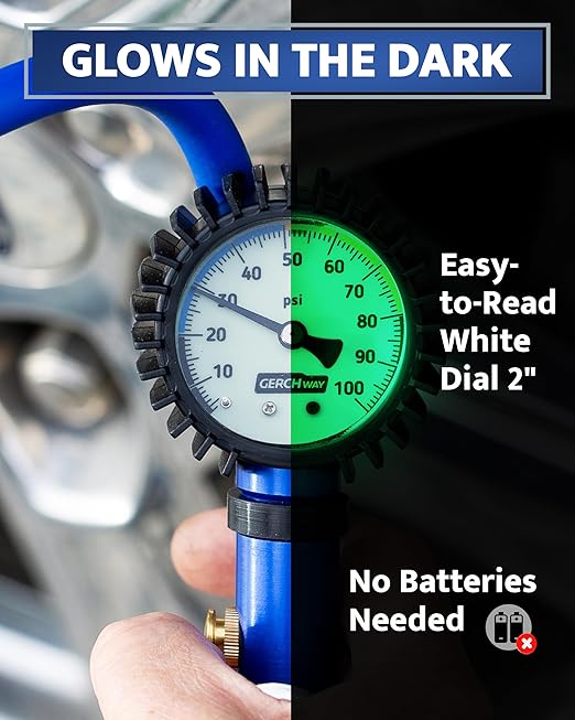 Tire Inflator with Pressure Gauge and Longer Hose - Most Accurate, Heavy Duty Air Chuck with Gauge for Air Compressor Tire Inflator Attachment - 100PSI