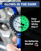 Tire Inflator with Pressure Gauge and Longer Hose - Most Accurate, Heavy Duty Air Chuck with Gauge for Air Compressor Tire Inflator Attachment - 100PSI