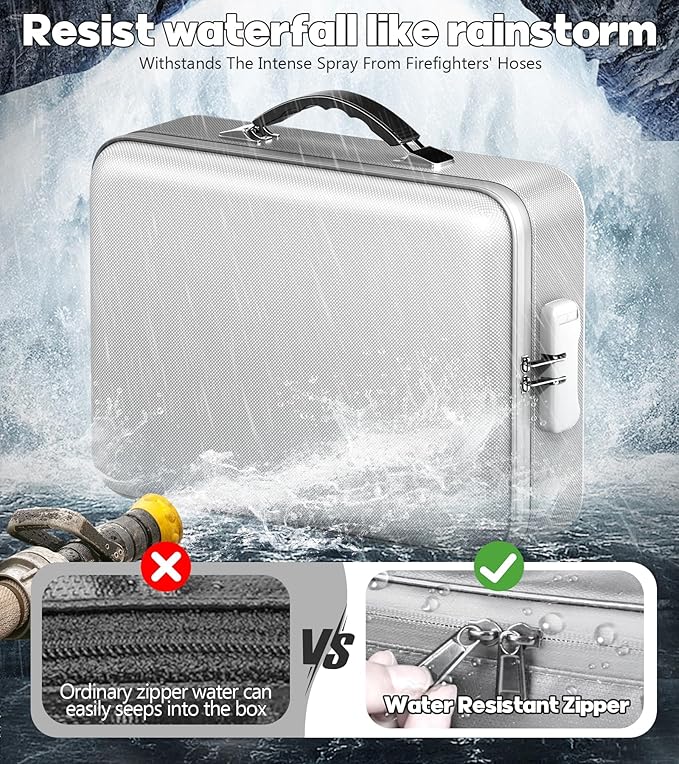 Fireproof Document Box, Hard Case Highly Flame-Resistant Fire Proof Waterproof File Organizer with Lock, Portable Fire Safe f