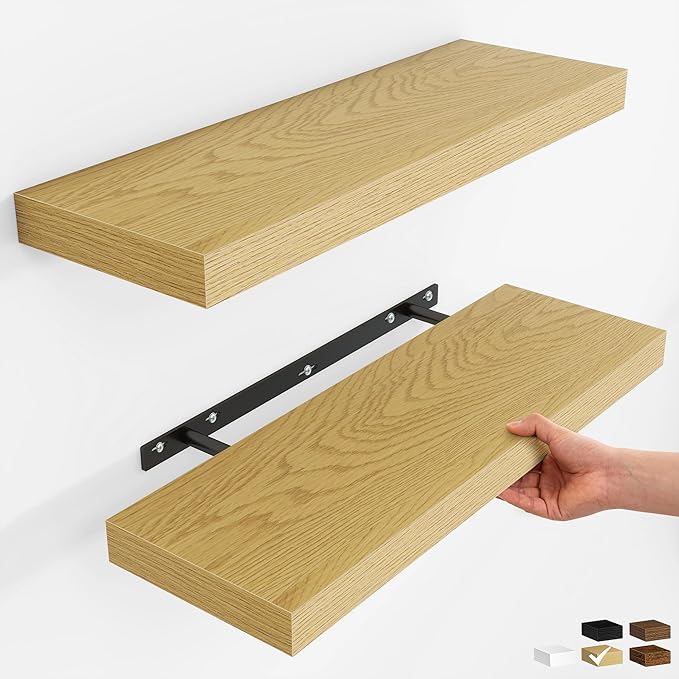 Fun Memories Rustic Wood Floating Shelves for Wall, Space-Saving Wall Mounted Shelves for Bathroom, Bedroom, Living Room and 