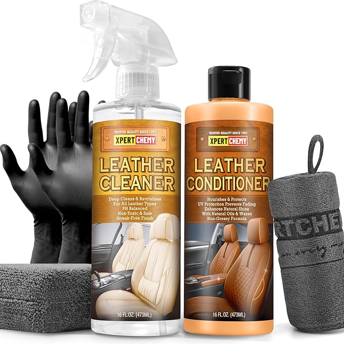 Leather Cleaner and Conditioner Kit, Leather Care for Car Seats, Furniture, Couches, Boots, Bags & More, Safe for Any Color, 