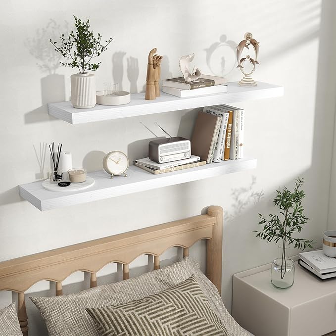 Fun Memories Rustic Floating Wall Shelves, Wall Mounted Wood Storage & Display Shelves for Bathroom, Bedroom, Living Room or 