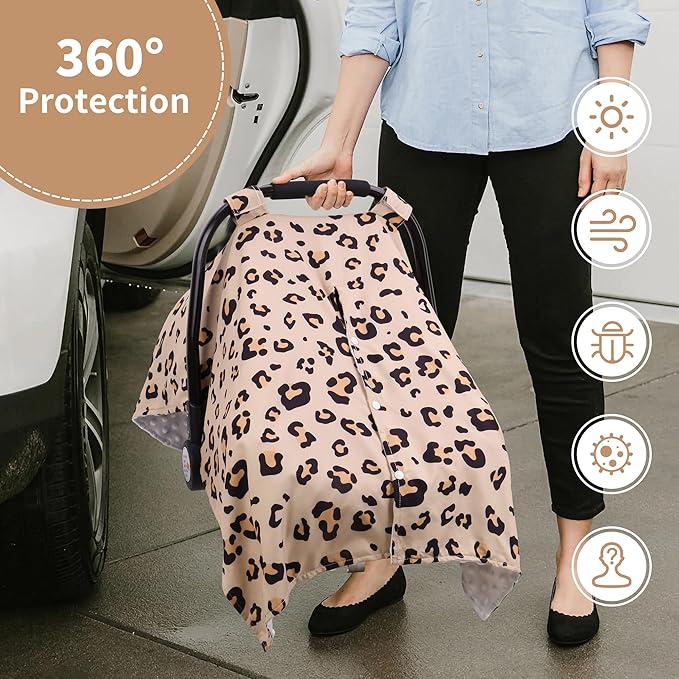 Rquite Car Seat Cover Baby, Carseat Covers for Boy Girl, Minky Infant Car Seat Cover Winter, Peekaboo Opening Car Seat Canopy