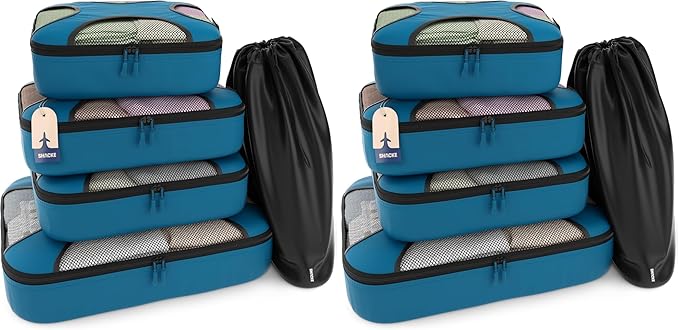 Shacke Premium 10 Packing Cubes Set - Lightweight Mesh Travel Luggage Organizers with Laundry Bag, 5-Piece Suitcase Storage S