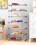 Whitmor 7-Tier Shoe Rack - Small Space Solution - Store up to 14 Pairs of Shoes - Organize Shoes & Accessories - Chrome & Bla