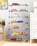 Whitmor 7-Tier Shoe Rack - Small Space Solution - Store up to 14 Pairs of Shoes - Organize Shoes & Accessories - Chrome & Bla
