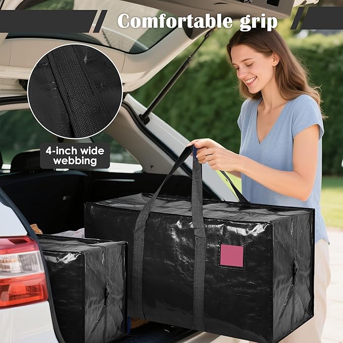6 Pack Moving Bags with Full-Open Side Zipper, Extra Large 93L Heavy Duty Waterproof Foldable Storage Totes for College Dorm,