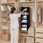 StorageWorks 6-Shelf Hanging Closet Organizers, Foldable Closet Storage Organizer with 2 Side Pockets, Portable Hanging Shelv