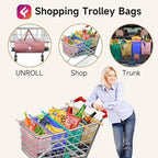 Shopping Cart Bags for Groceries, 4-Pack Collapsible Reusable Grocery Cart Bags with Sturdy Carry Handles + 1 Insulated Bag, 