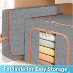 Large Storage Bags,Stackable Clothes Storage Bins with Hold Shape Metal Frame,Foldable Closet Organizer Containers with Zippe