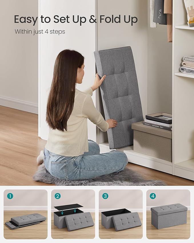 SONGMICS MAZIE Collection - 30 Inches Folding Storage Ottoman Bench, Ottoman Foot Rest, End of Bed Bench, Storage Chest, Load
