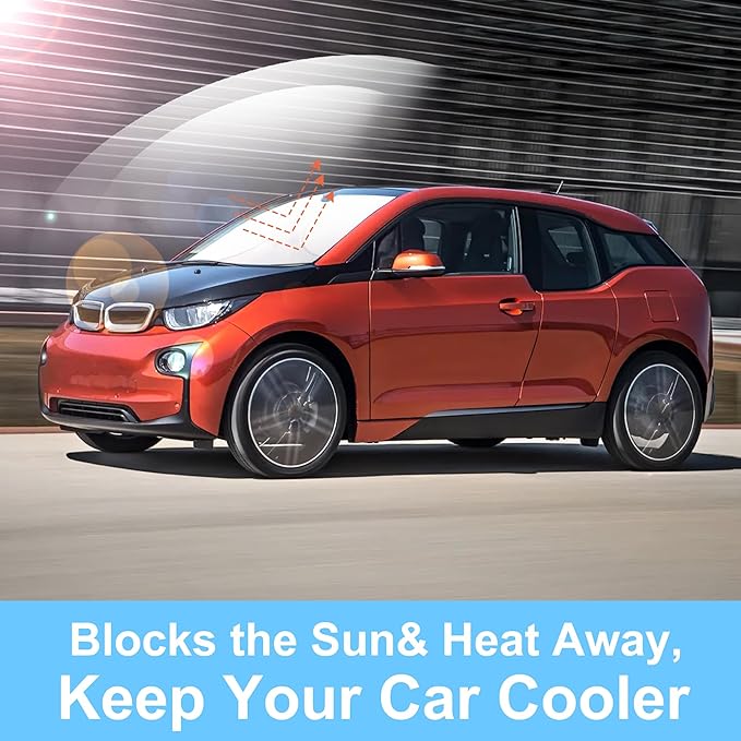 TINGLU Sun Shade for BMW i3 2014-2022 Accessories Windshield Sun Shade Window Shade UV Rays Protection Sun Visor Cover with Steering Wheel Sunshade Storage Bag